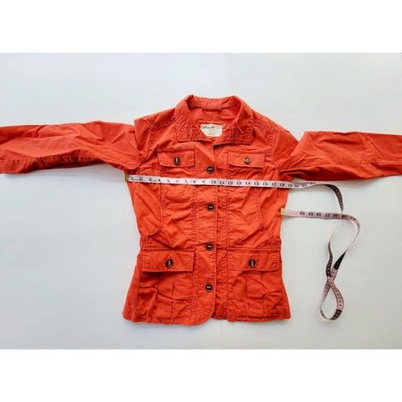 Eddie Bauer Womens Small Orange Cotton Lightweight Utility Jacket Military Coat - Picture 3 of 9